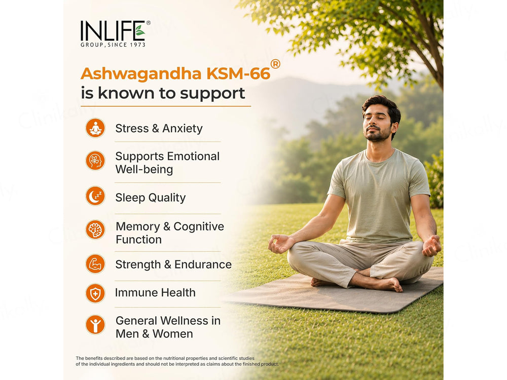 Inlife High Potency Ashwagandha KSM-66 500mg Herbal Supplement Vegetarian Capsule