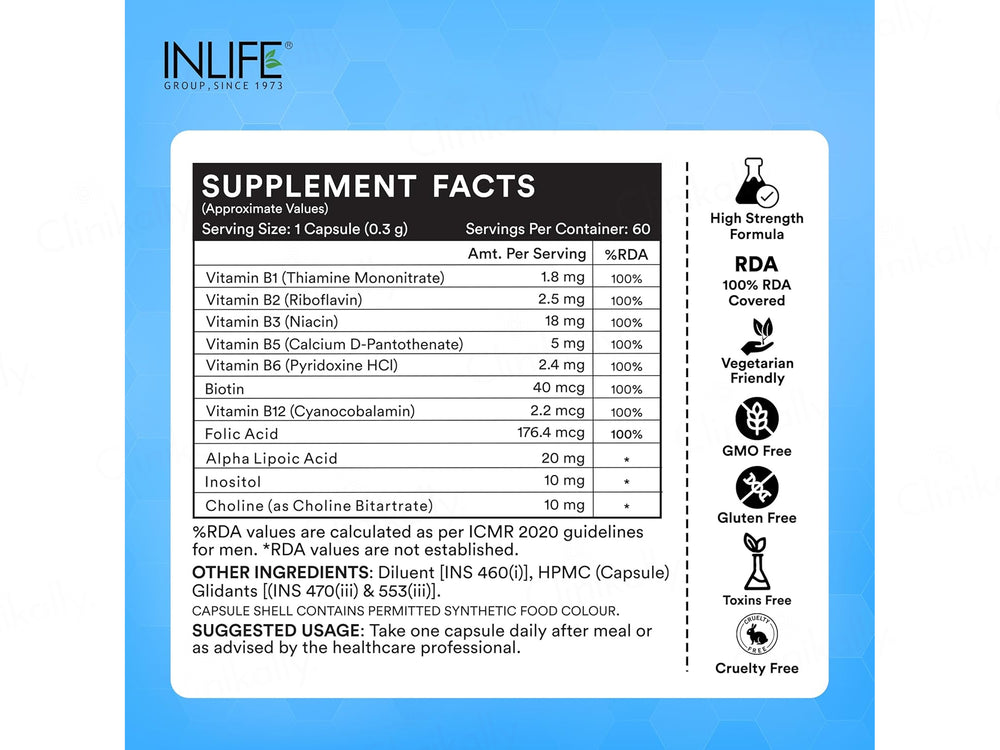 Inlife High Strength B-Complex Nutraceutical Veg Capsule