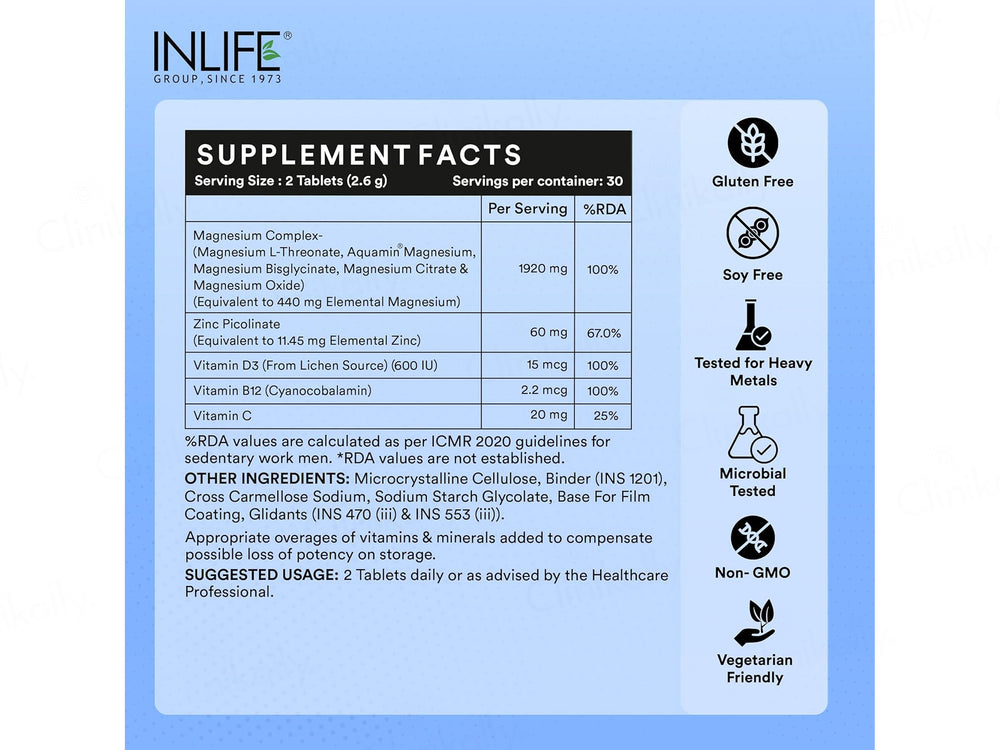 Inlife High Strength Magnesium Complex 5x 2000mg Health Supplement Veg Tablet
