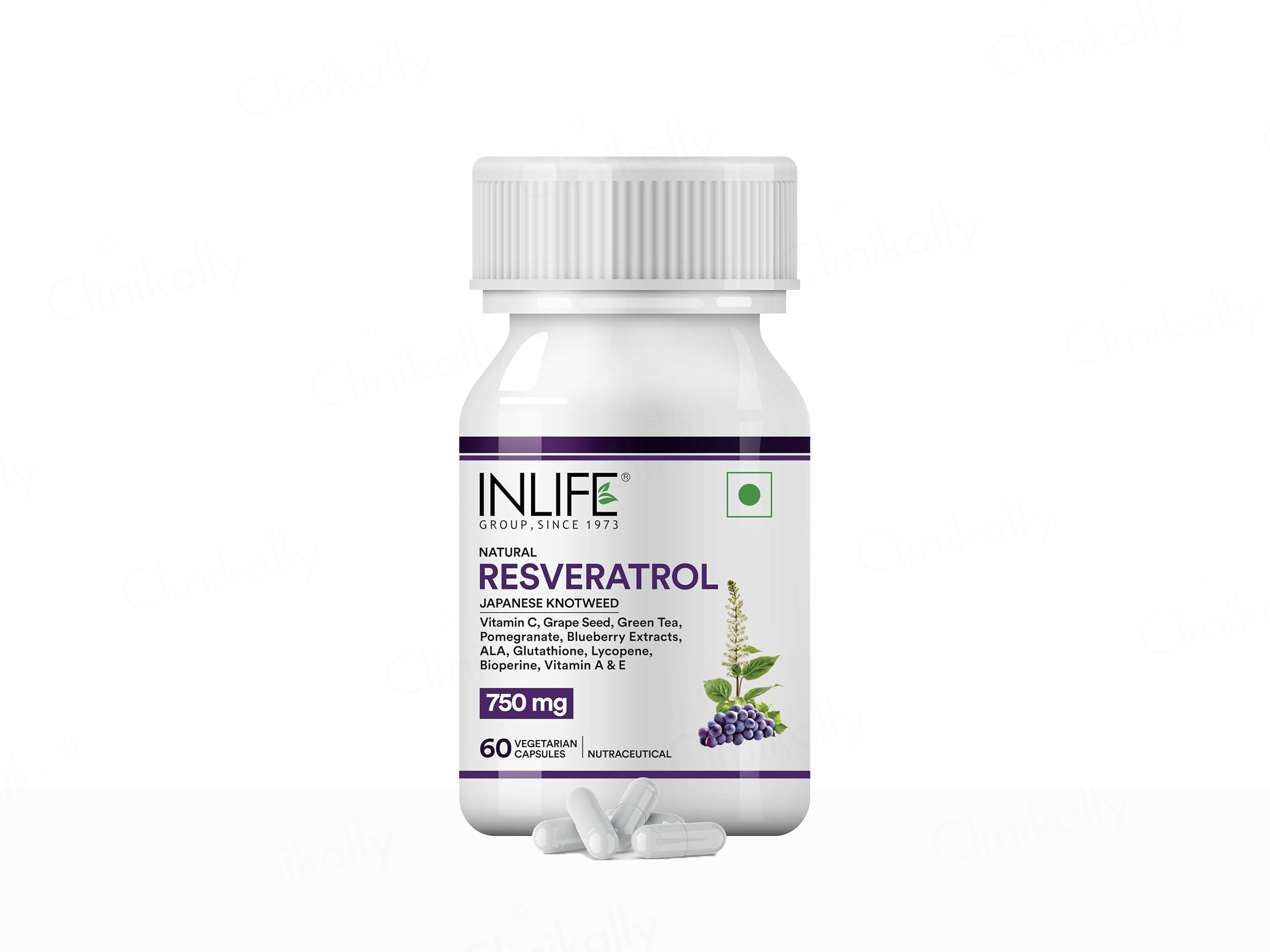Inlife Natural Resveratrol Japanese Knotweed 750mg Nutraceutical Veg Capsule