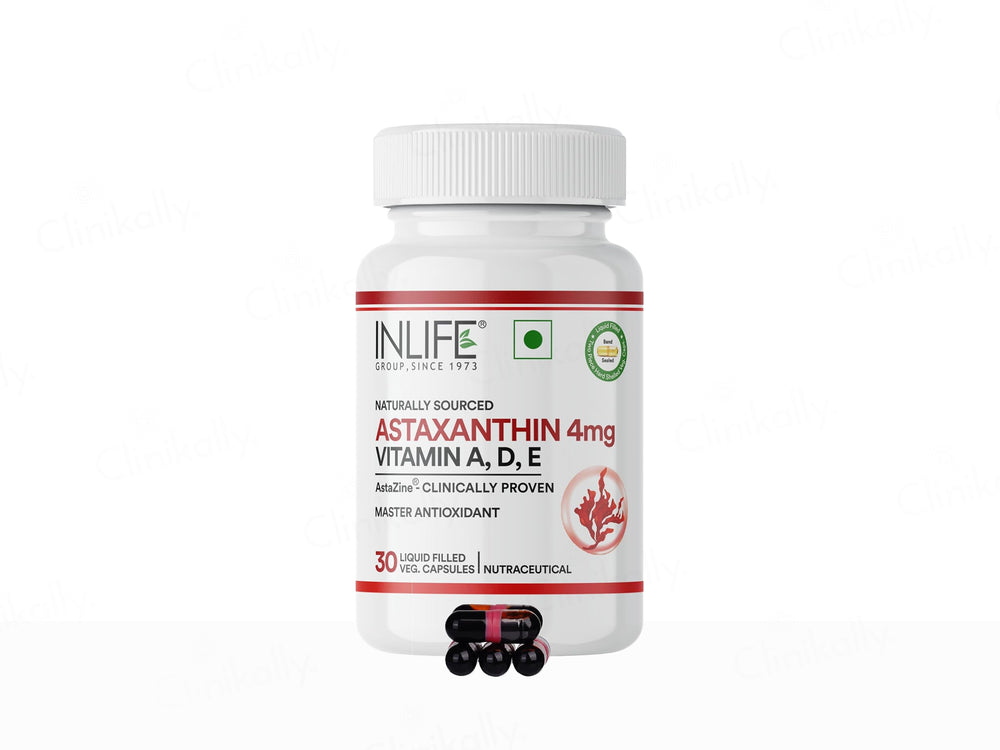 Inlife Naturally Sourced Astaxanthin 4mg With Vitamin A, D, E Liquid Filled Veg Capsule