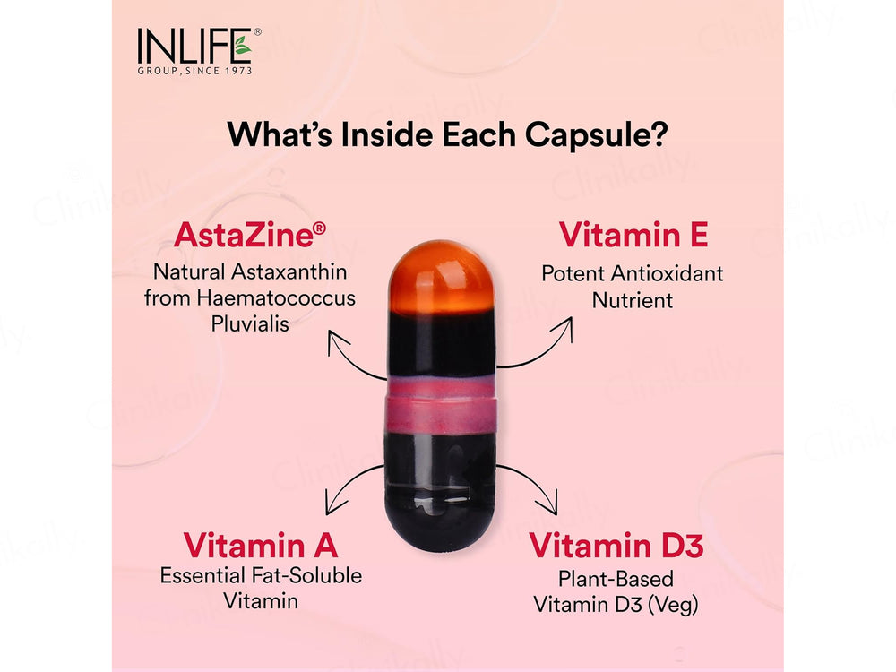 Inlife Naturally Sourced Astaxanthin 4mg With Vitamin A, D, E Liquid Filled Veg Capsule