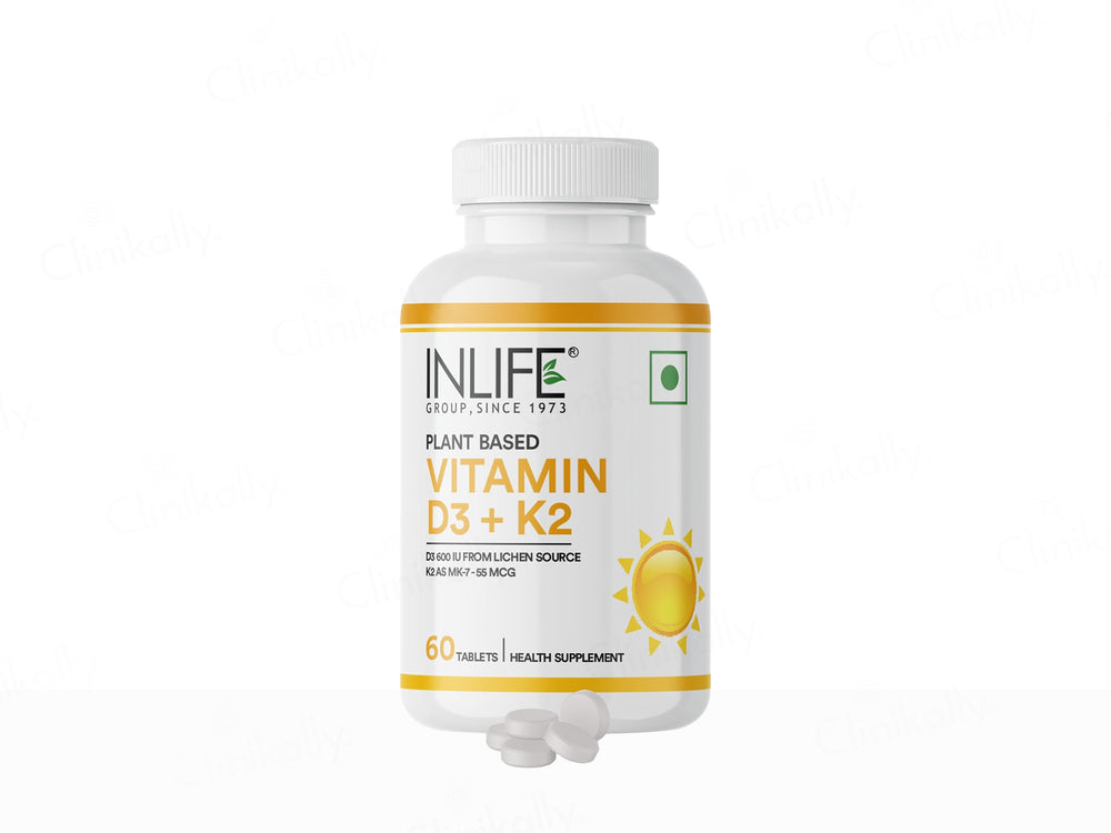 Inlife Plant Based Vitamin D3 600 I.U. + K2 Health Supplement Tablet