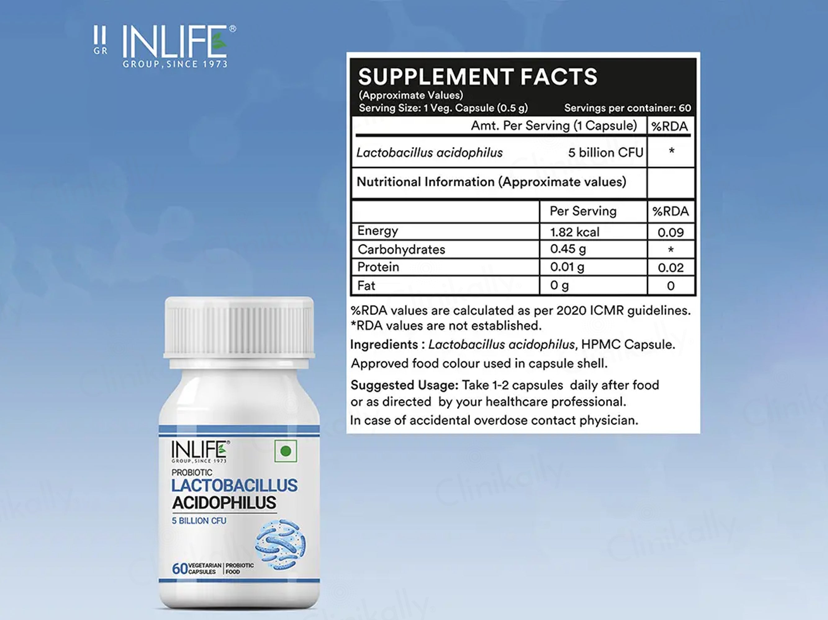 Inlife Probiotics Lacobacillus Acidophilus 5 Billion CFU Vegetarian Capsule