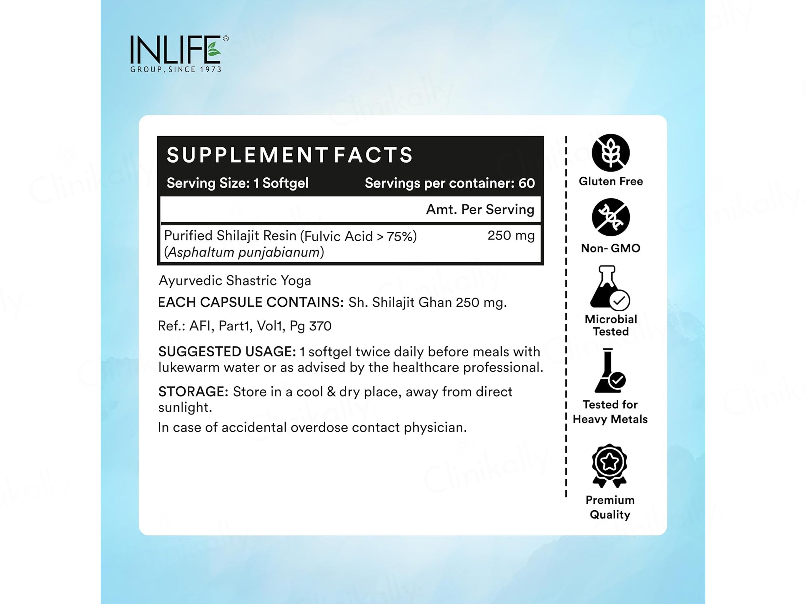 Inlife Pure Himalayan Shilajit 250mg Resin Softgel