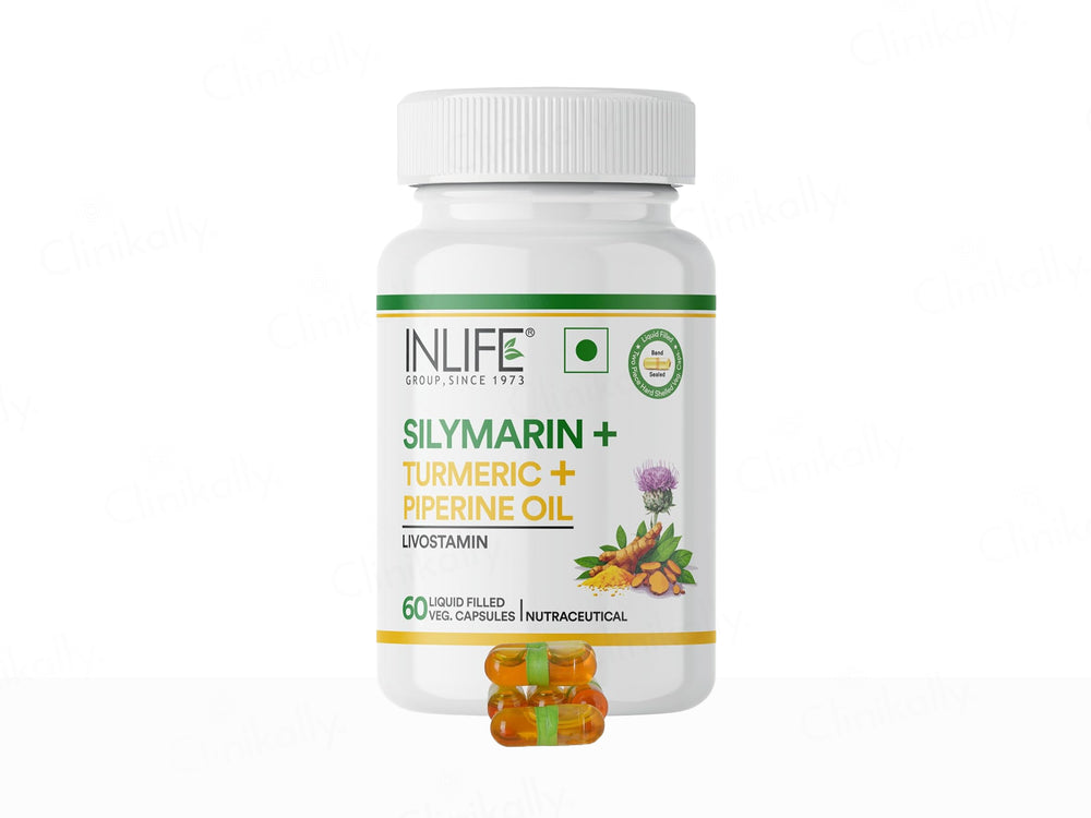 Inlife Silymarin + Turmeric + Piperine Oil Livostamin Liquid Filled Veg Capsule
