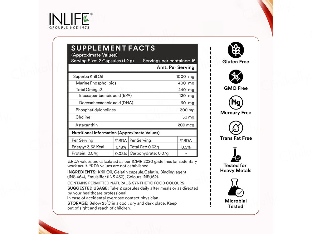 Inlife Superba Pure Antarctic Krill Oil 1000mg Nutraceutical Capsule