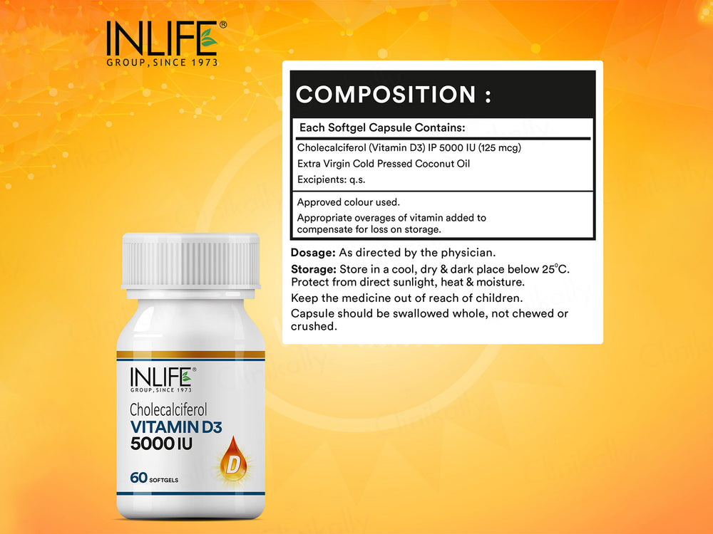Inlife Vitamin D3 5000 I.U. Cholecalciferol Softgel Capsule