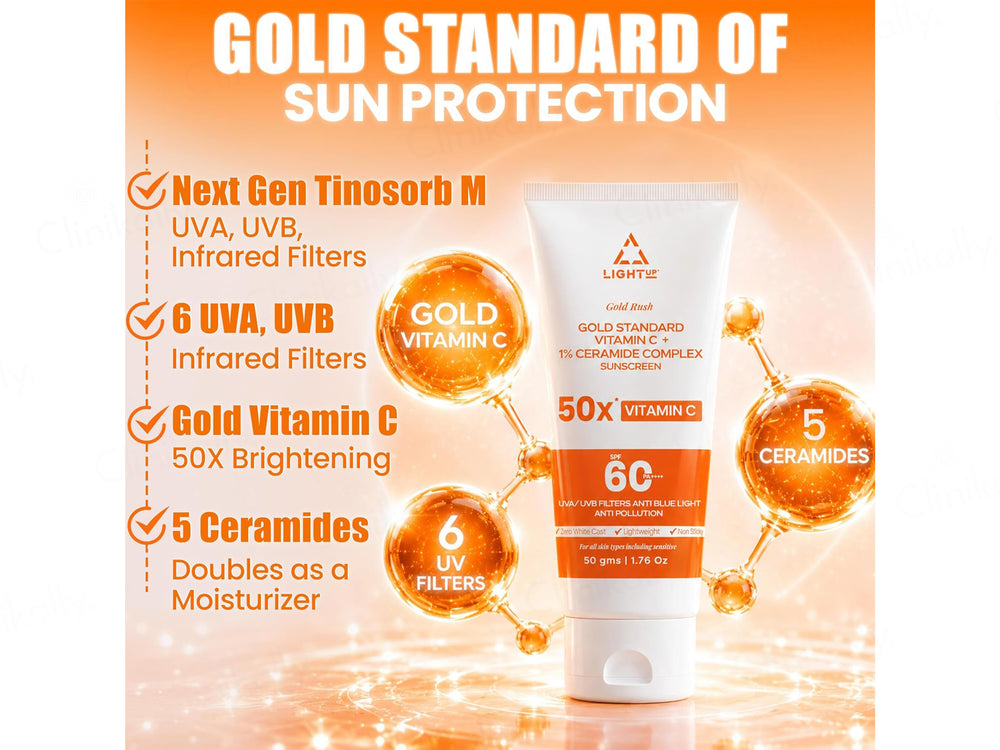 Light Up Gold Rush Gold Standard Vitamin C + 1% Ceramide Complex Sunscreen SPF 60 PA++++