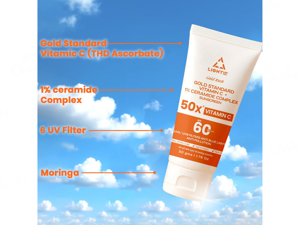 Light Up Gold Rush Gold Standard Vitamin C + 1% Ceramide Complex Sunscreen SPF 60 PA++++