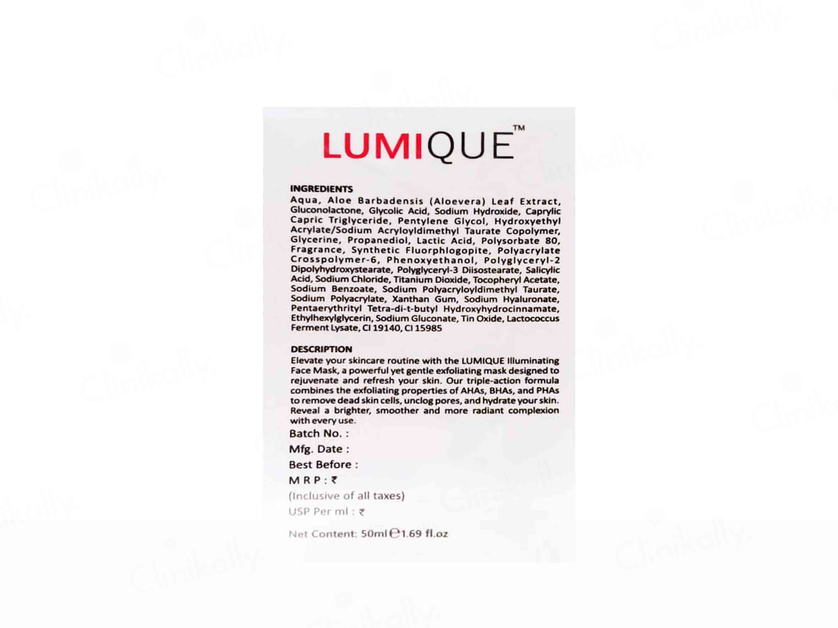 Lumique Illuminating Instant Glow Deep Exfoliation Face Mask