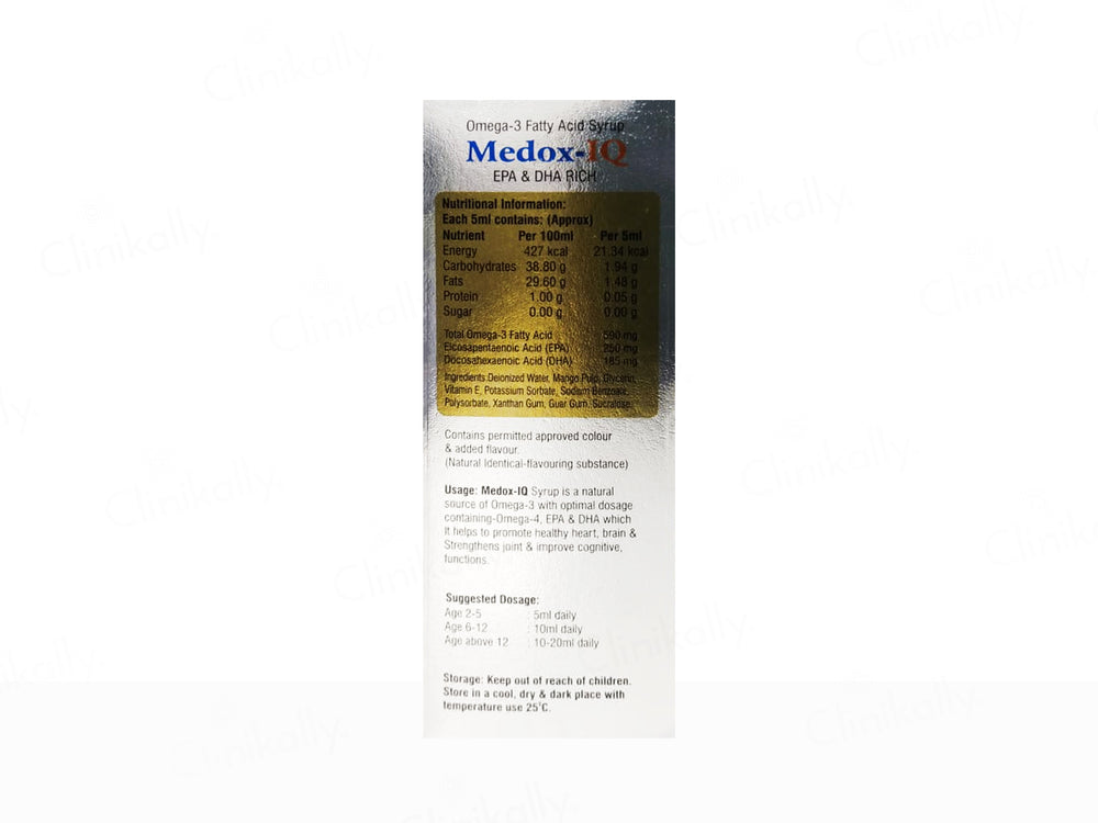 Medox-IQ Omega-3 Fatty Acid Sugar Free Syrup - Mango Flavour