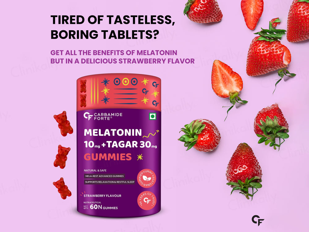 Carbamide Forte Melatonin 10mg + Tagar 30mg Sleep Gummies - Strawberry Flavour
