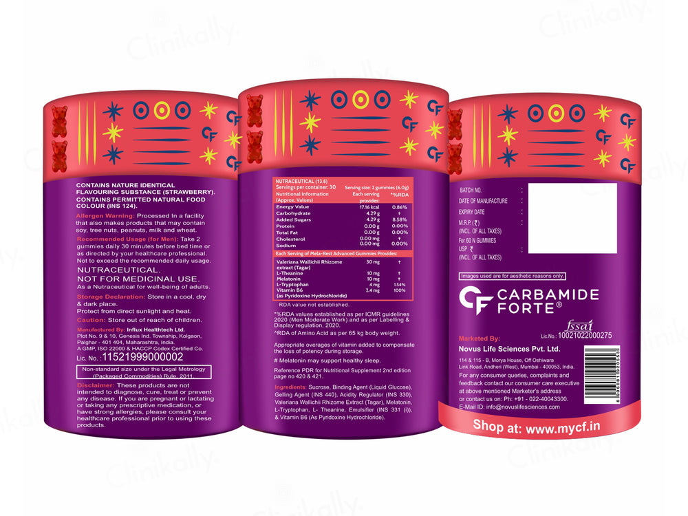 Carbamide Forte Melatonin 10mg + Tagar 30mg Sleep Gummies - Strawberry Flavour