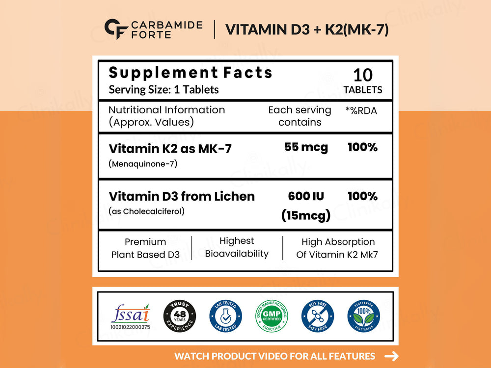 Carbamide Forte Vitamin D3 + Vitamin K2 MK7 Tablet