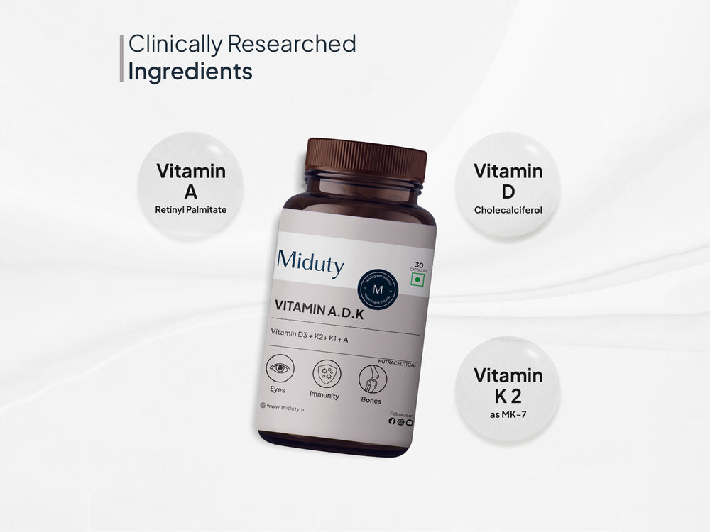 Miduty A.D.K Vitamin D3 + Vitamin K2 + Vitamin A Capsule