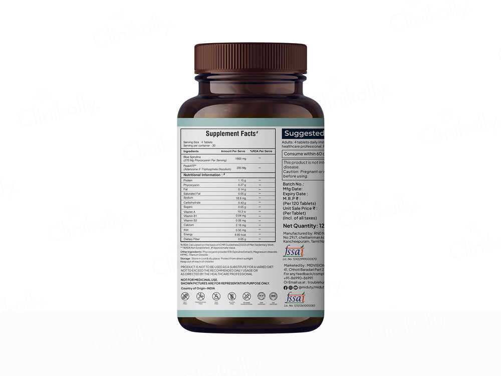 Miduty Blue Spirulina + PeakATP® With Phycocyanin Coating Tablet