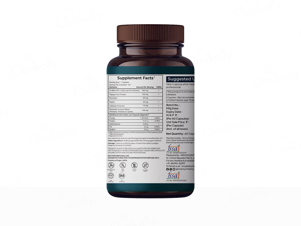 Miduty Digest Fat With Ox-Bile Enzymes Nutraceutical Veg Capsule