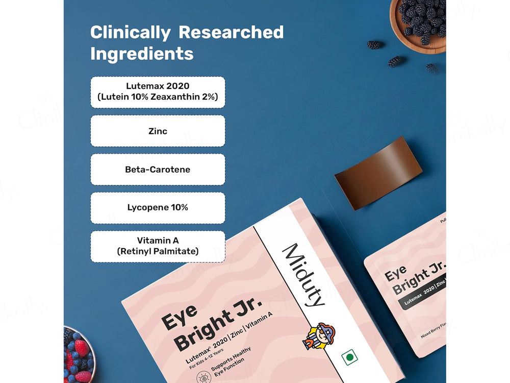 Miduty Eye Bright Jr. Nutraceutical Strip For Kids - Mixed Berry Flavour