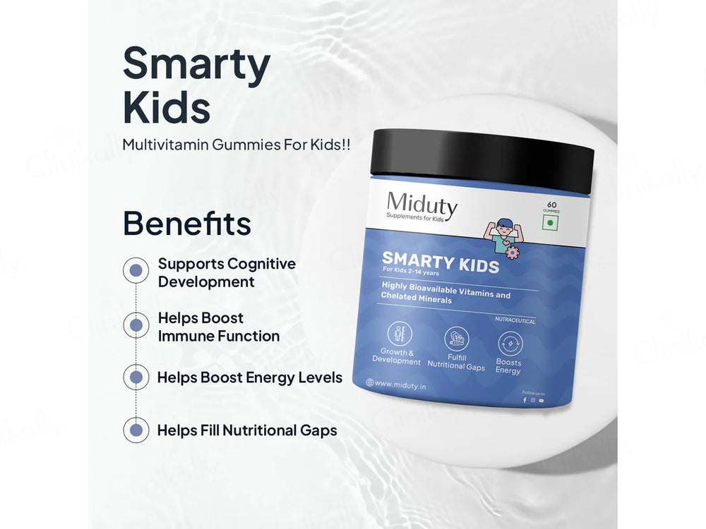 Miduty Smarty Kids Multivitamin Gummies For Kids 2-14 Years
