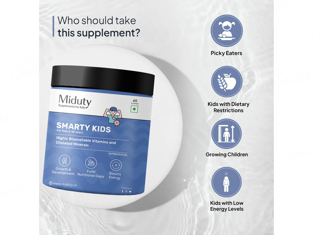 Miduty Smarty Kids Multivitamin Gummies For Kids 2-14 Years