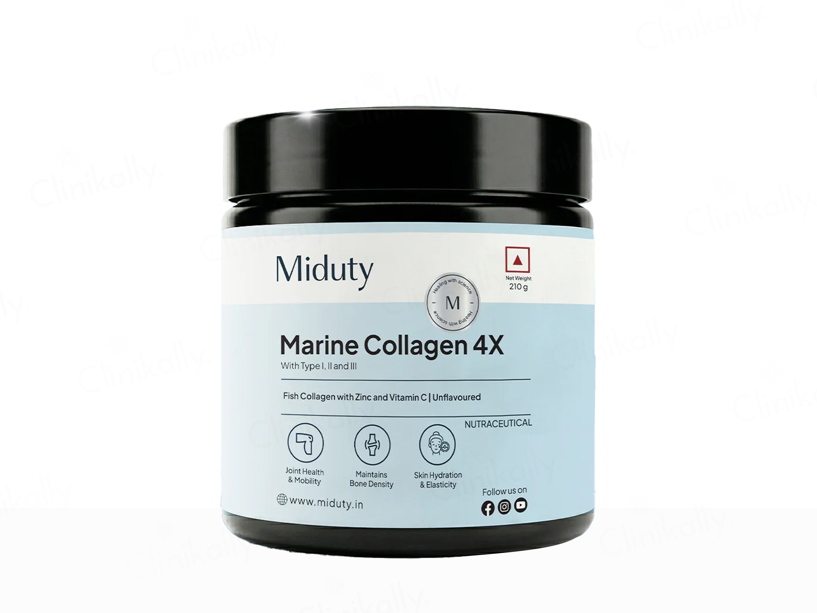 Miduty Type 1, 2 & 3 Hydrolyzed Marine Collagen 4X Peptides Powder - Unflavoured