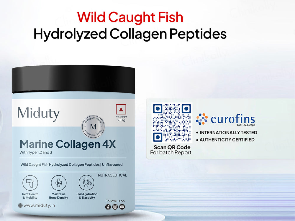 Miduty Type 1, 2 & 3 Hydrolyzed Marine Collagen 4X Peptides Powder - Unflavoured