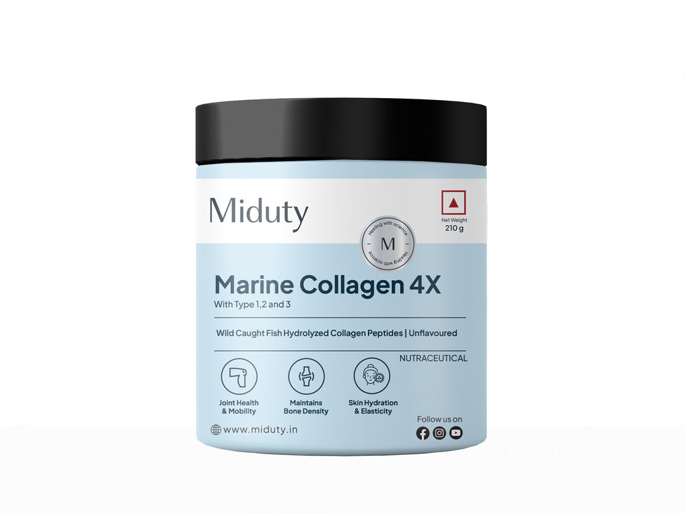 Miduty Type 1, 2 & 3 Hydrolyzed Marine Collagen 4X Peptides Powder - Unflavoured