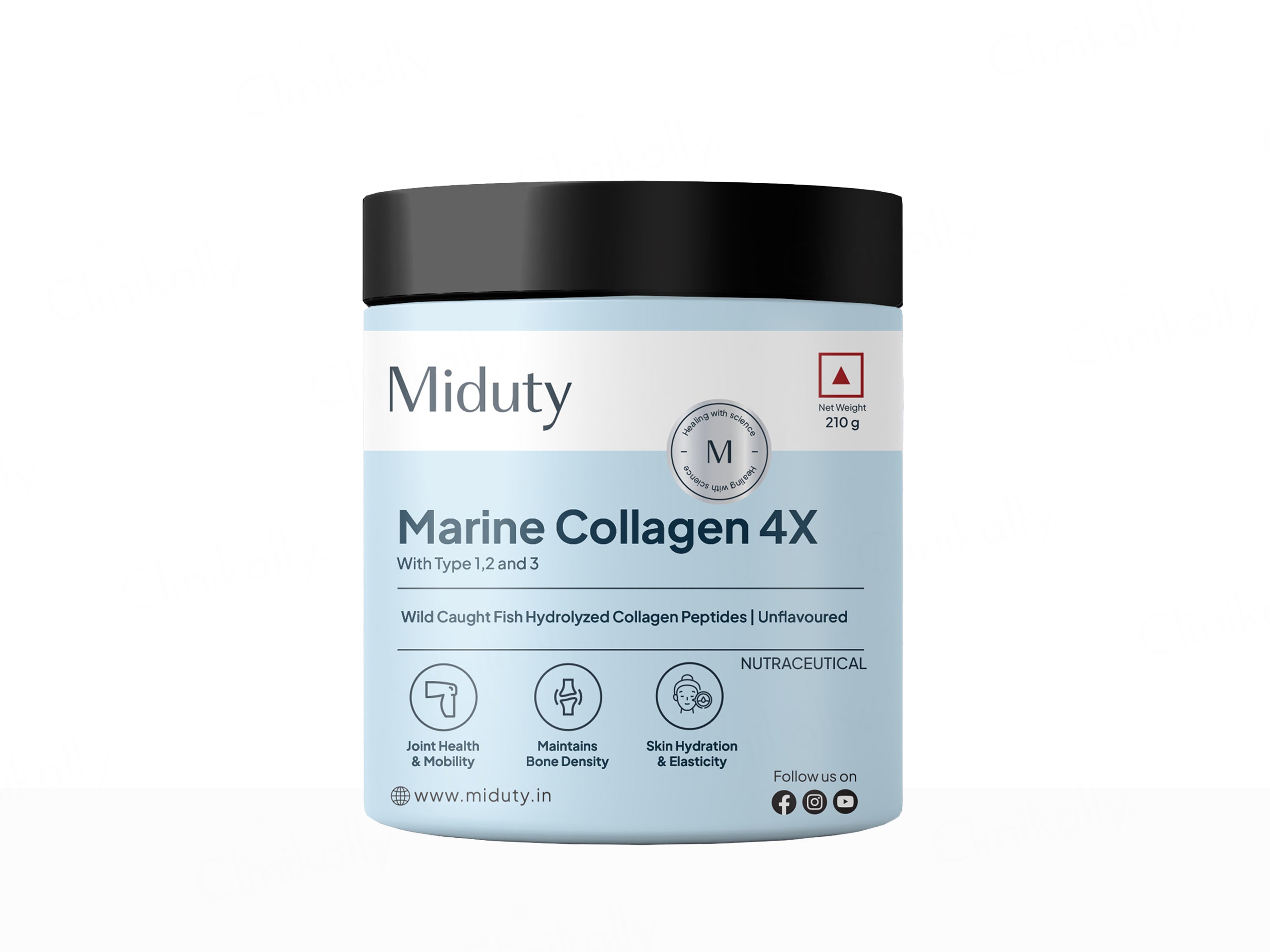 Miduty Type 1, 2 & 3 Hydrolyzed Marine Collagen 4X Peptides Powder - Unflavoured