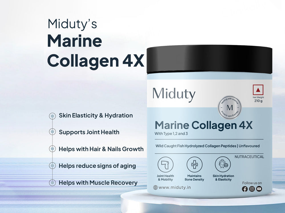 Miduty Type 1, 2 & 3 Hydrolyzed Marine Collagen 4X Peptides Powder - Unflavoured