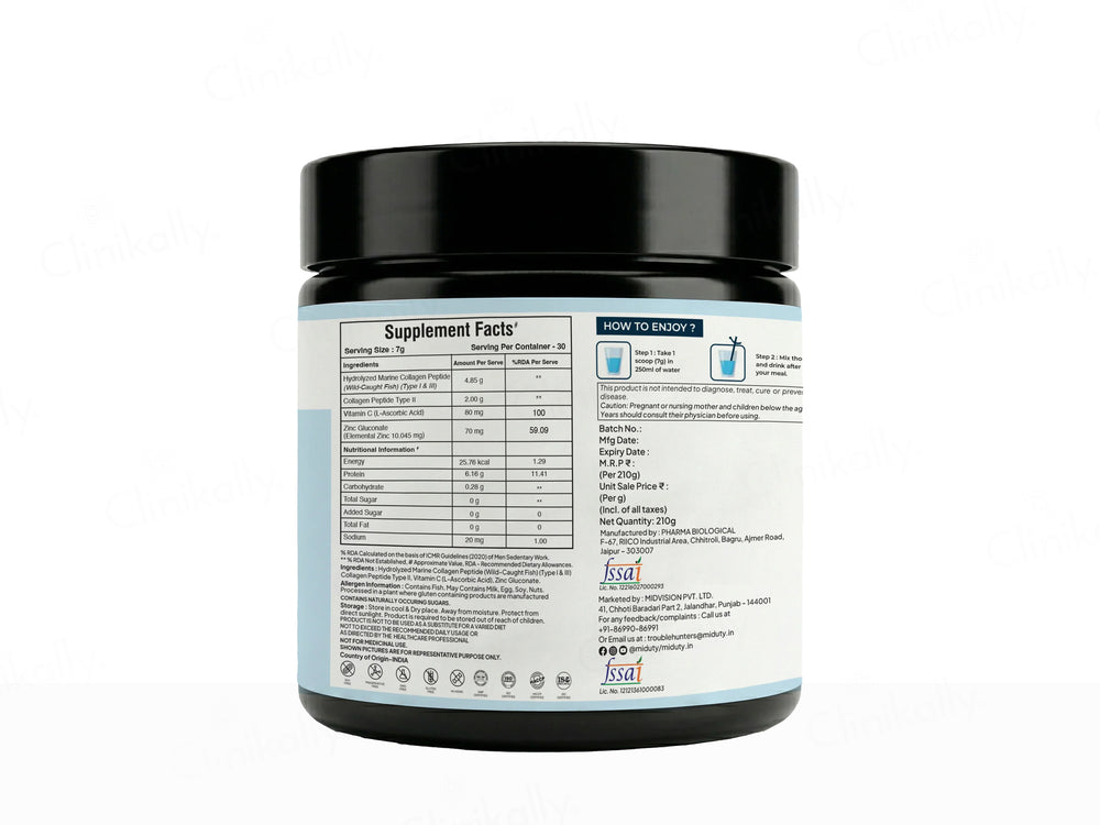 Miduty Type 1, 2 & 3 Hydrolyzed Marine Collagen 4X Peptides Powder - Unflavoured