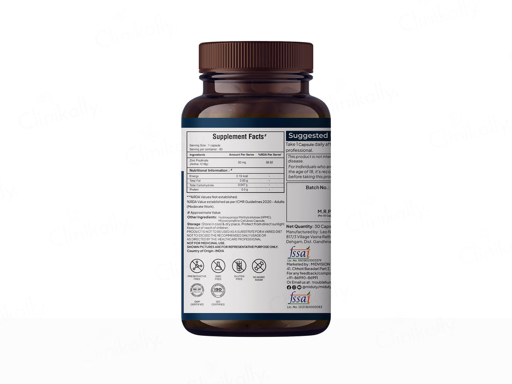 Miduty Zinc Picolinate Nutraceutical Veg Capsule
