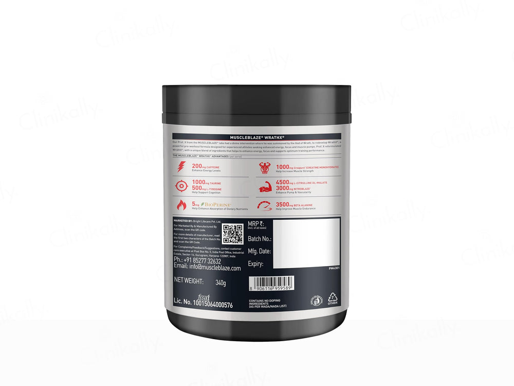 MuscleBlaze Pre-Workout Wrathx Nutraceutical Powder - Fruit Fury Flavour