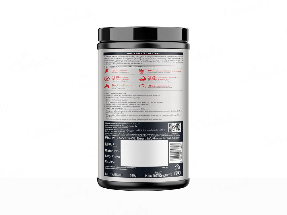 MuscleBlaze Pre-Workout Wrathx Nutraceutical Powder - Fruit Fury Flavour