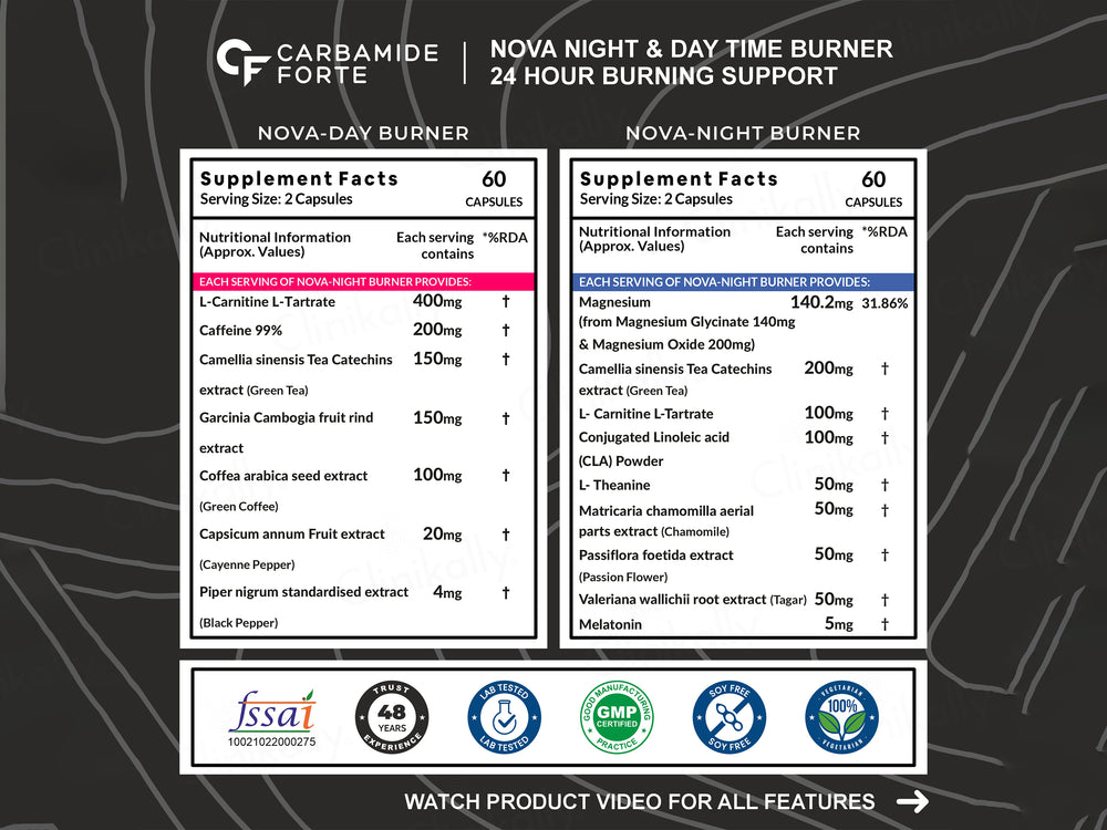 Carbamide Forte Night Time & Day Time Pro Fat Burner Capsule Kit Combo Pack
