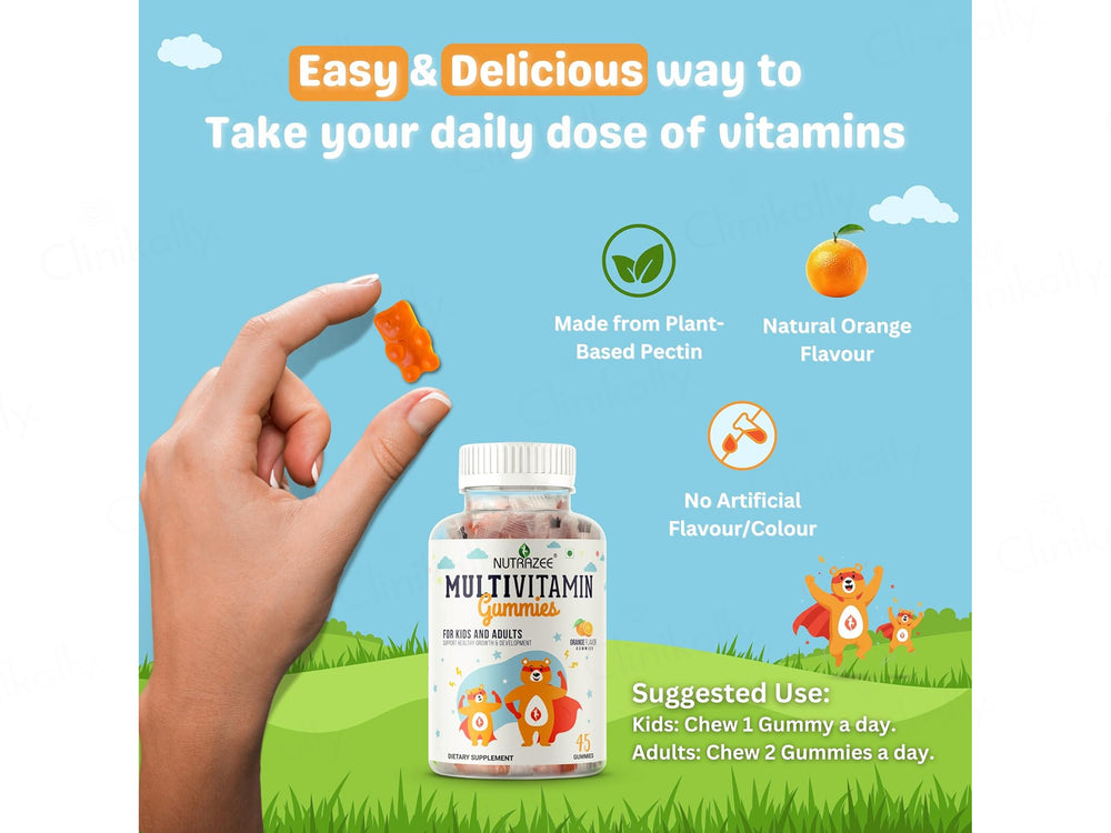 Nutrazee Multivitamin Gummies for Kids & Adults - Orange Flavour