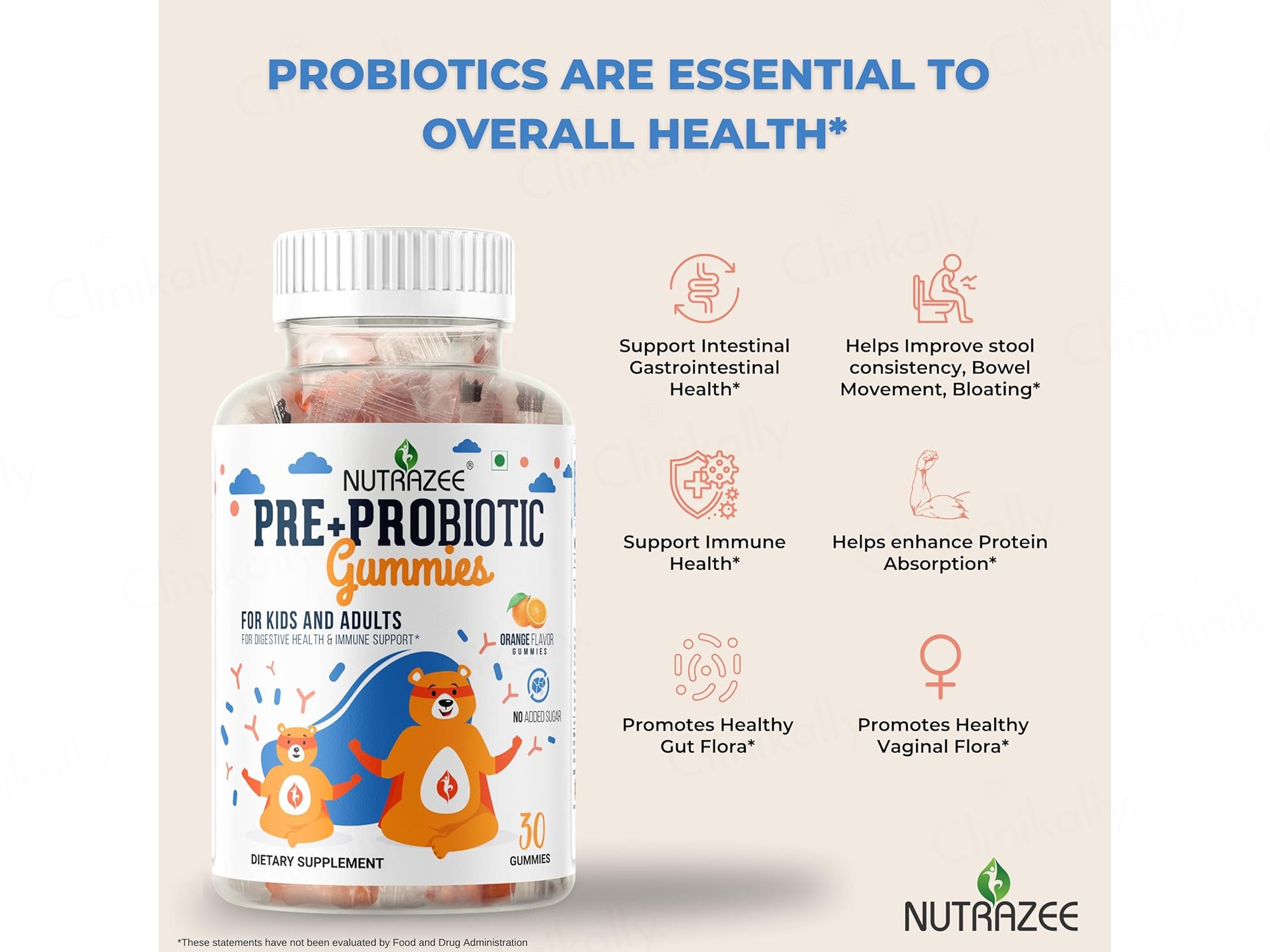 Nutrazee Pre + Probiotic Gummies For Kids & Adults - Orange Flavor