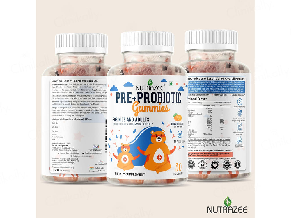 Nutrazee Pre + Probiotic Gummies For Kids & Adults - Orange Flavor