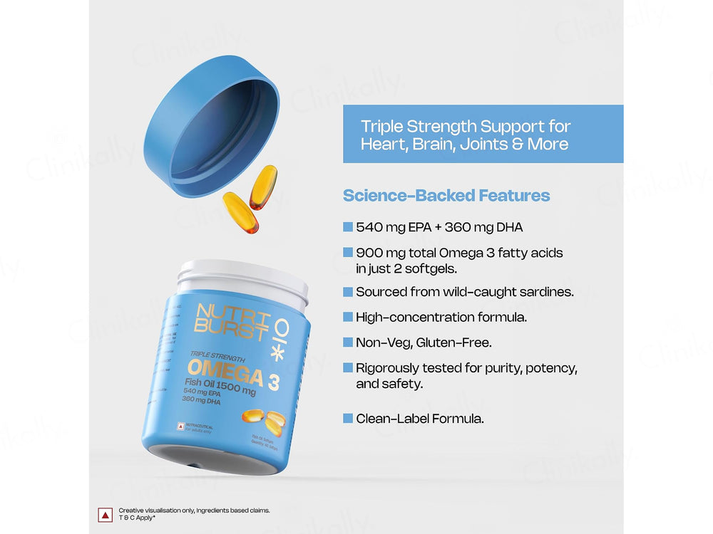 Nutriburst Triple Strength Omega 3 Fish Oil 1500mg Nutraceutical Softgel Capsule