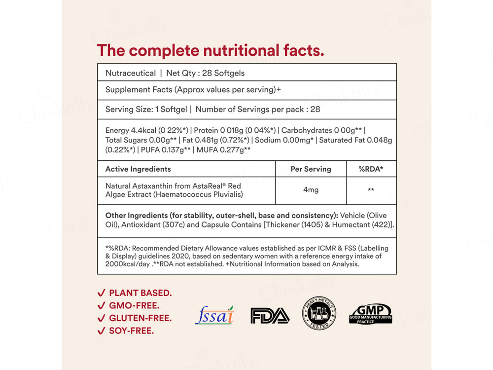 Origins Nutra Astaxanthin 4mg Nutraceutical Veg Softgel Capsule