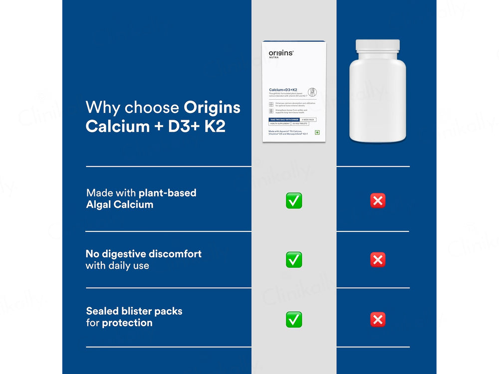 Origins Nutra Calcium + D3 + K2 Health Supplement Veg Tablet