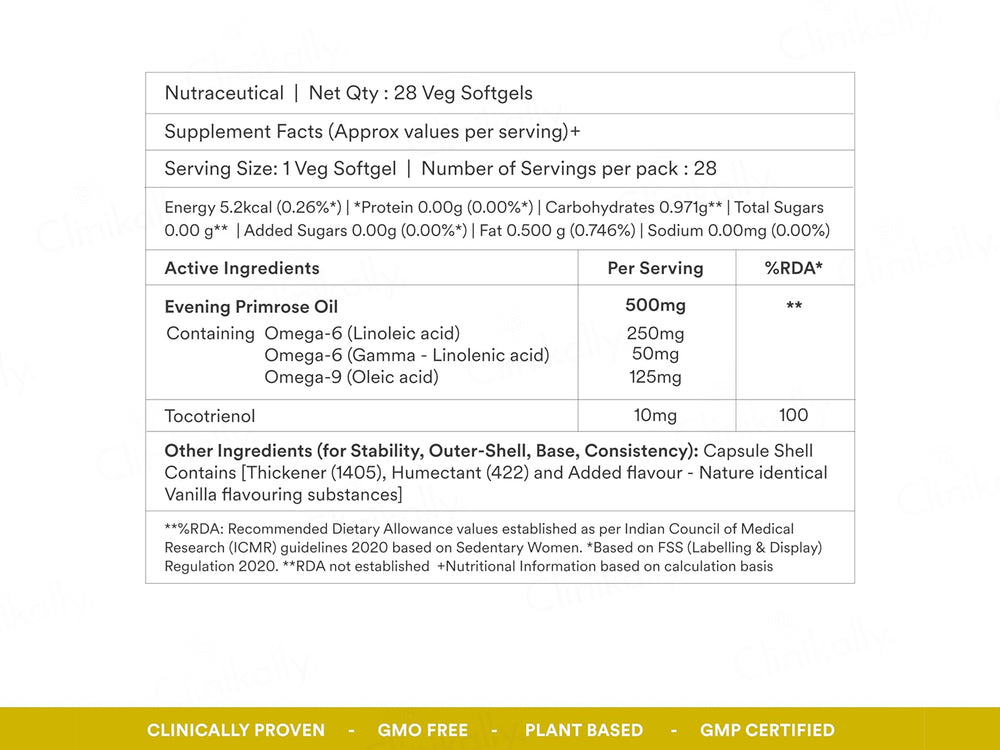 Origins Nutra Evening Primrose Oil 500mg Nutraceutical Veg Softgel Capsule