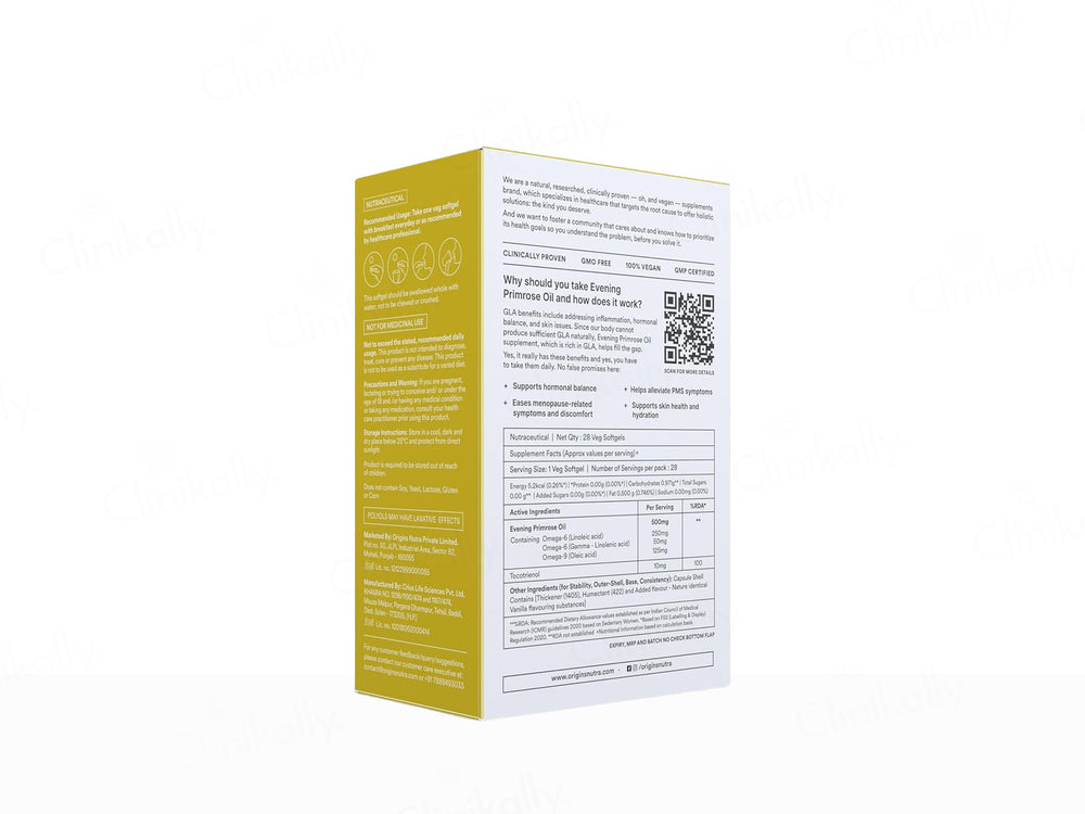 Origins Nutra Evening Primrose Oil 500mg Nutraceutical Veg Softgel Capsule