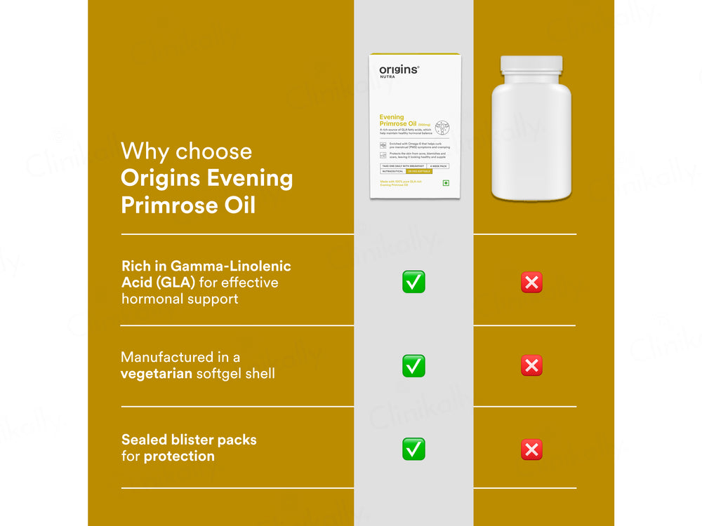 Origins Nutra Evening Primrose Oil 500mg Nutraceutical Veg Softgel Capsule