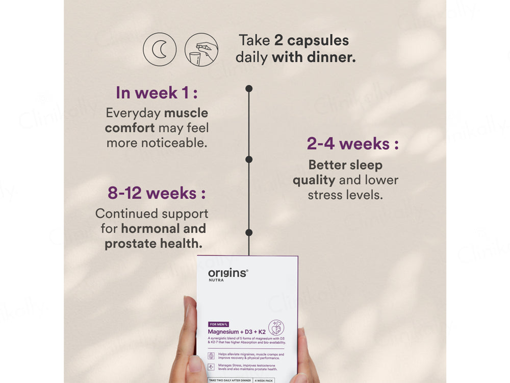 Origins Nutra Magnesium + D3 + K2 Health Supplement Capsule For Men