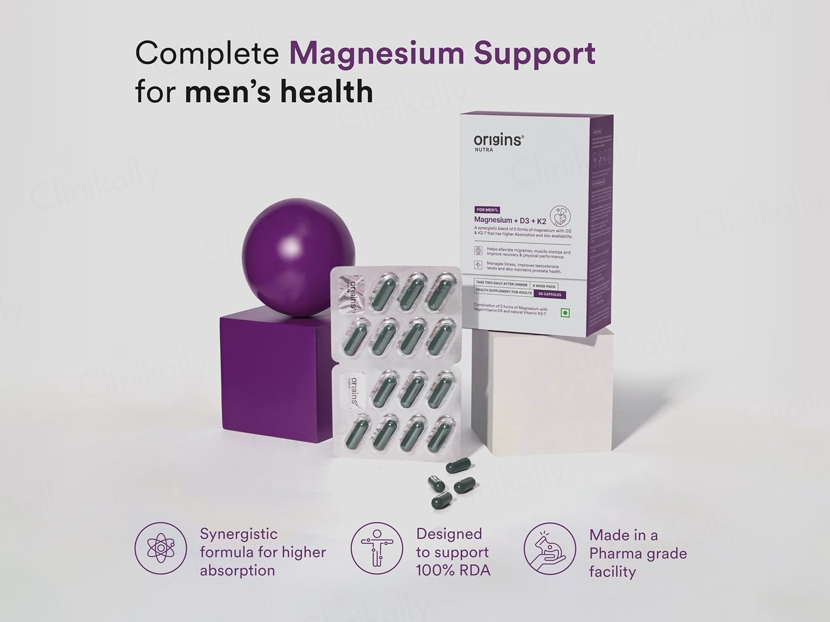 Origins Nutra Magnesium + D3 + K2 Health Supplement Capsule For Men