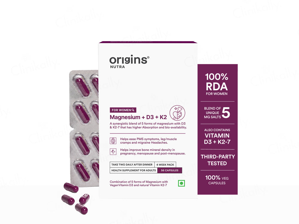 Origins Nutra Magnesium + D3 + K2 Health Supplement Capsule For Women