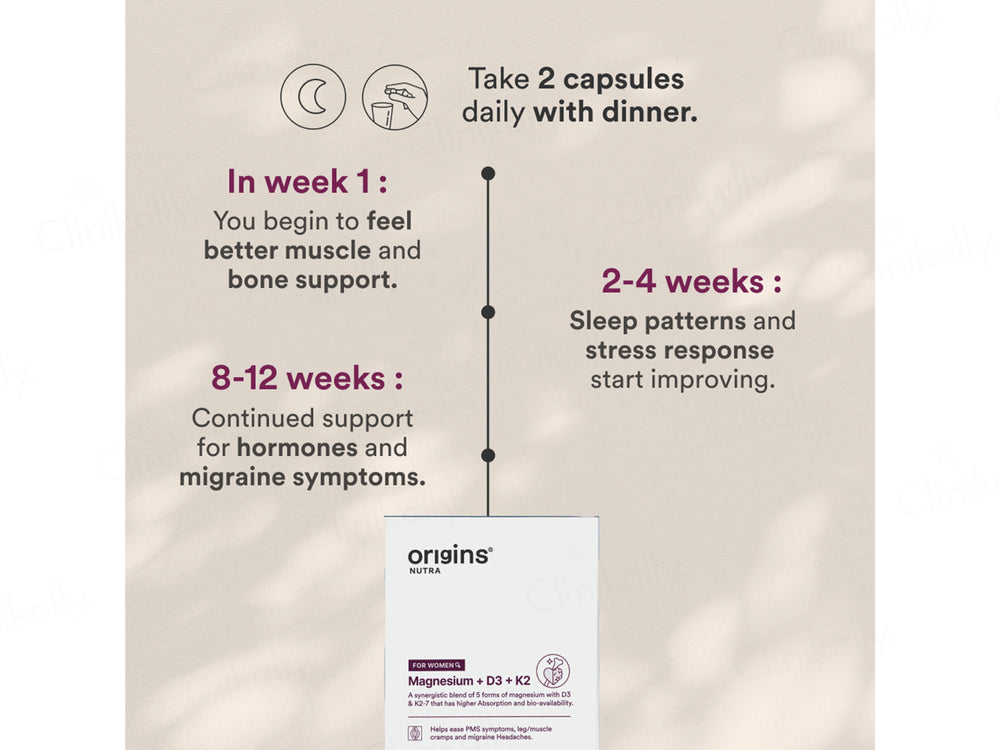 Origins Nutra Magnesium + D3 + K2 Health Supplement Capsule For Women