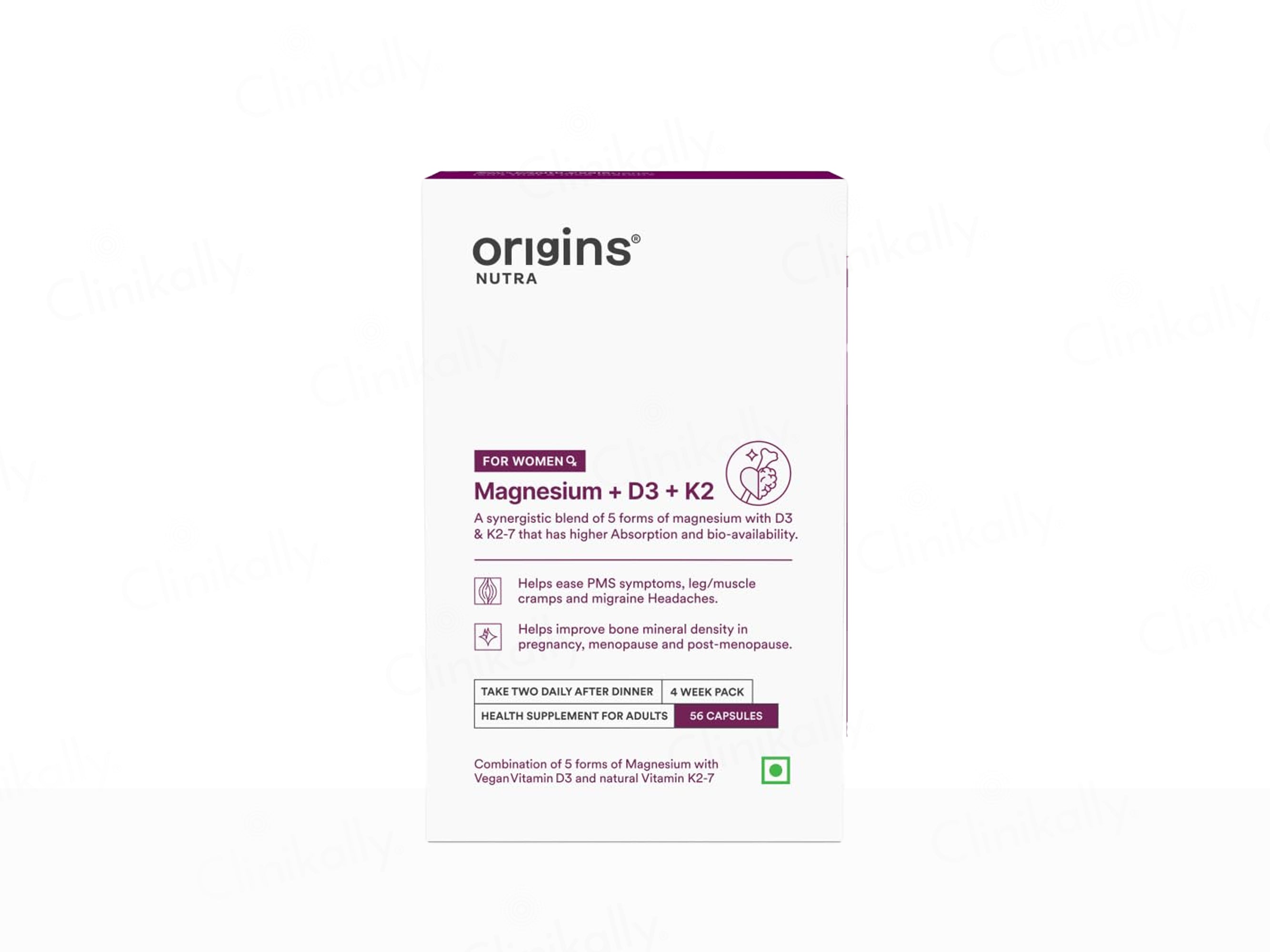 Origins Nutra Magnesium + D3 + K2 Health Supplement Capsule For Women