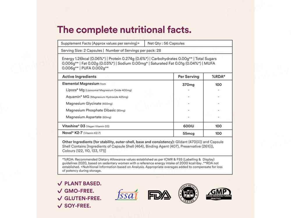Origins Nutra Magnesium + D3 + K2 Health Supplement Capsule For Women